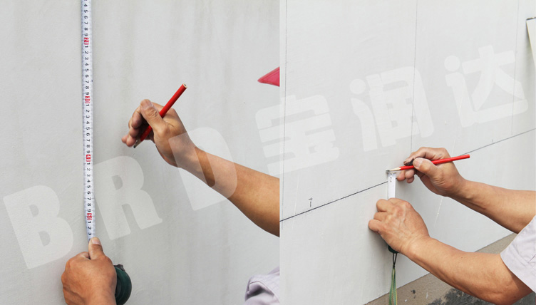 寶潤達(dá)外墻保溫一體板施工步驟-彈線分隔